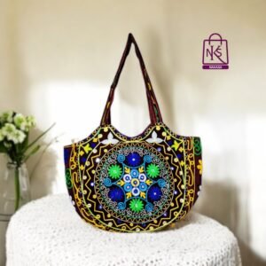 NAKASA Women's Gujarati Handmade Flower Embroidery Large Maroon Tote Bag