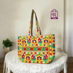 NAKASA Women's Gujarati Handmade Flower Embroidery Regular Off White Tote Bag