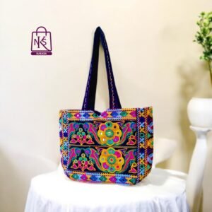 NAKASA Women's Rajasthani Handmade Mirror Work Embroidery Regular Multicolor Tote Bag