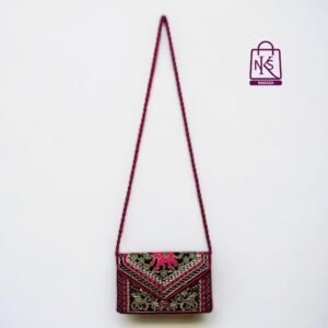 NAKASA Women's Gujarati Handmade Aari Zari Embroidery Small Pink Clutch Bag