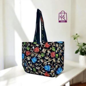 NAKASA Women's Kashmiri Handmade Flower Embroidery Regular Black Tote Bag