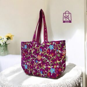 NAKASA Women's Kashmiri Handmade Flower Embroidery Regular Pink Tote Bag