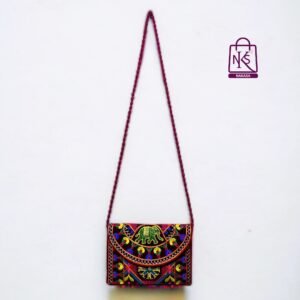 NAKASA Women's Ahmedabadi Handmade Elephant and Flower Embroidery Small Maroon Clutch Bag