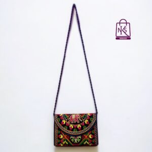 NAKASA Women's Ahmedabadi Handmade Elephant and Flower Embroidery Small Purple Clutch Bag