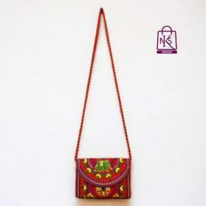 NAKASA Women's Ahmedabadi Handmade Elephant and Flower Embroidery Small Orange Clutch Bag