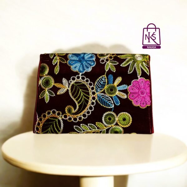 NAKASA Women's Kashmiri Handmade Flower Embroidery Small Maroon Clutch Bag