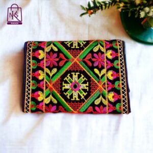 NAKASA Women's Ahmedabadi Handmade Elephant and Flower Embroidery Small Purple Clutch Bag