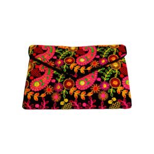 NAKASA Women's Rajasthani Handmade Embroidery Regular Black Velvet Clutch Bag