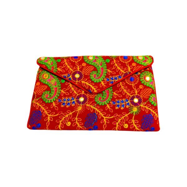 NAKASA Women's Rajasthani Handmade Embroidery Regular Red Velvet Clutch Bag